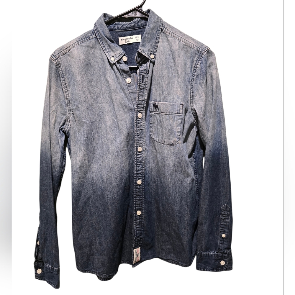 Abercrombie Kids Boys Indigo Ombre Denim Button Down Shirt Size 15/16